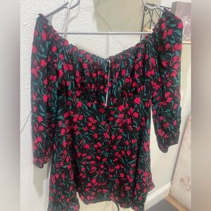 Lovers + Friends dress black with red flowers, NWT Small